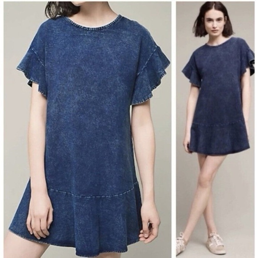 Anthropologie Saturday Sunday Mini Dress Odette Dark Chambray‎ Size Large